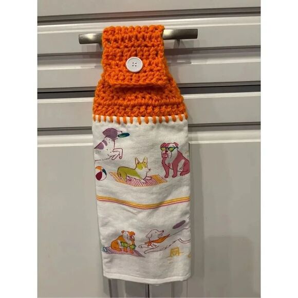 Crochet Top Kitchen Towel-Dogs-orange top - Picture 1 of 2